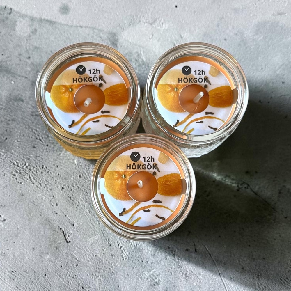 IKEA Scented Candle 3-Set HÖKGÖK 12h Orange Glass Jar Spiced Citrus Clove 2"
